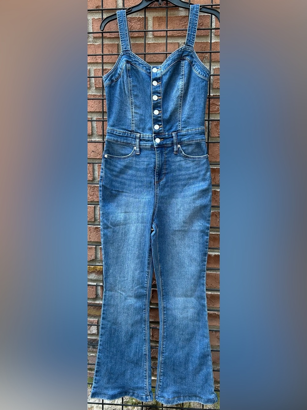 Jessica Simpson Blue Denim Button-Front Jumpsuit Jeans